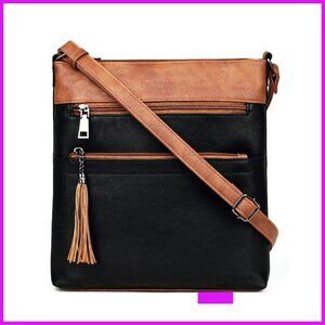 Vegan Leather Crossbody Bag Multi Pocket Adjustable Strap Tassel Chic Everyday